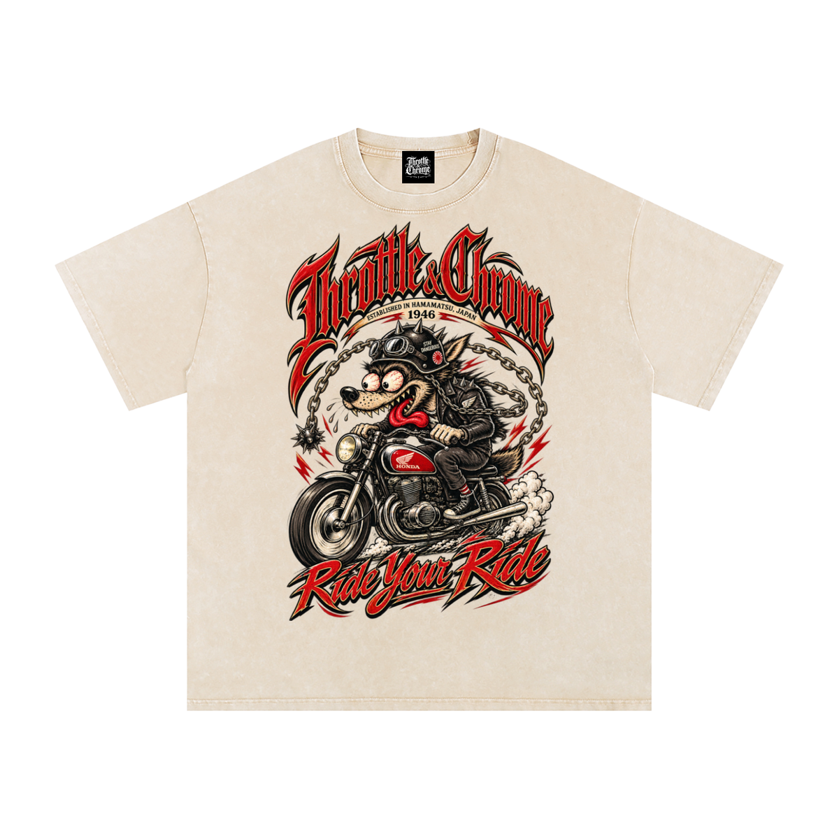 Throttle & Chrome Ride your Ride Snow Washed Oversized Cotton T-Shirt