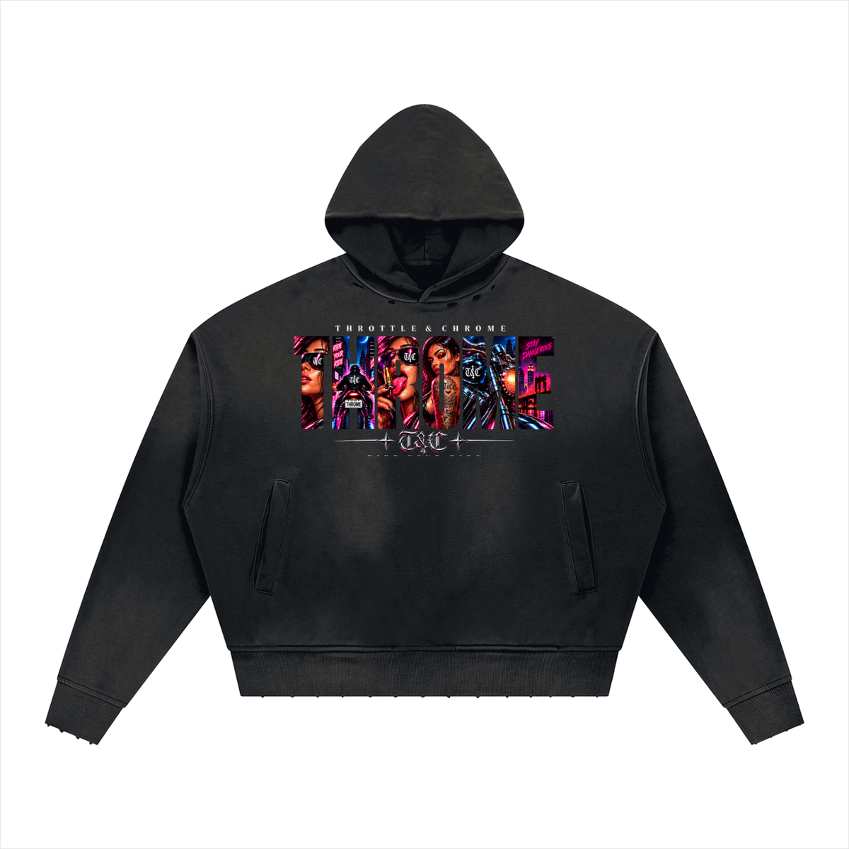 THROTTLE & CHROME THROME Sunfade Distressed Boxy Hoodie