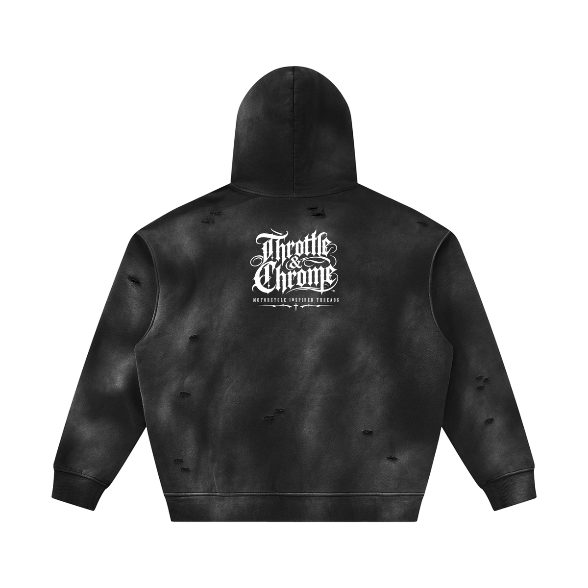 Throttle & Chrome Icon Unisex Sunfade Frayed Fleece Hoodie
