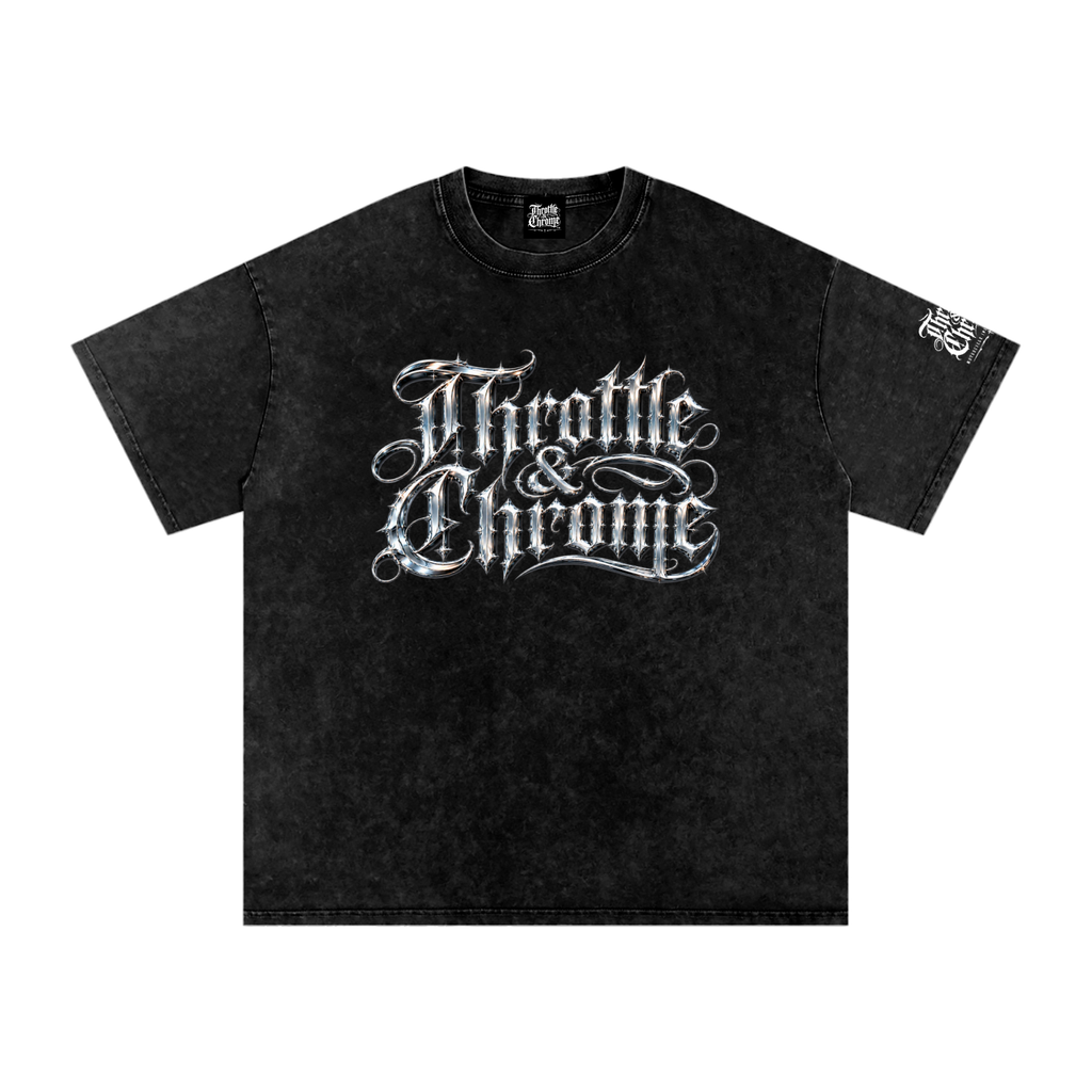 Throttle & Chrome Chrome logo Snow Washed Oversized Cotton T-Shirt