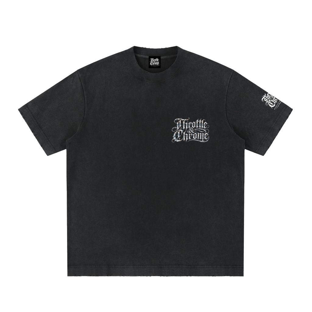 Thottle & Chrome Rebel Angel Heavyweight Vintage Washed Frayed T-Shirt