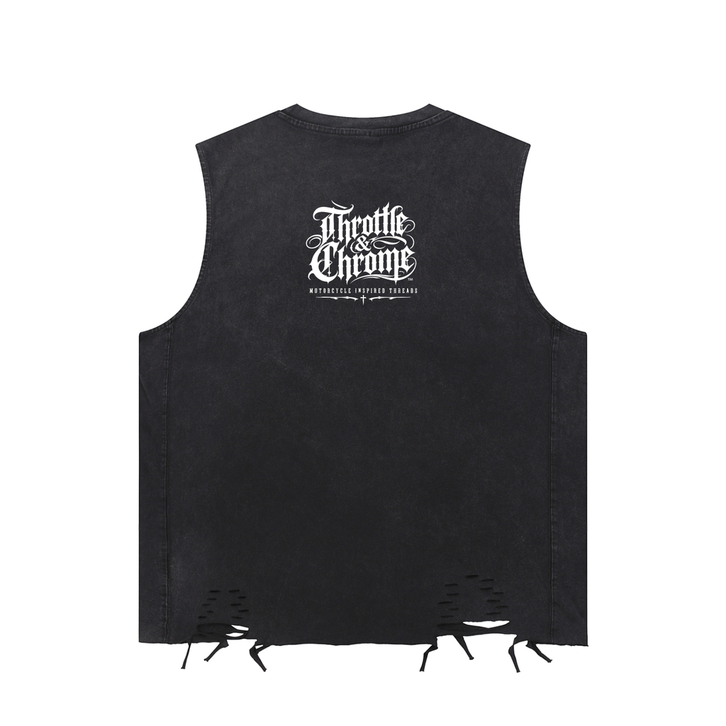 Throttle & Chrome Unisex Snow Washed Raw-Hem Tank Top