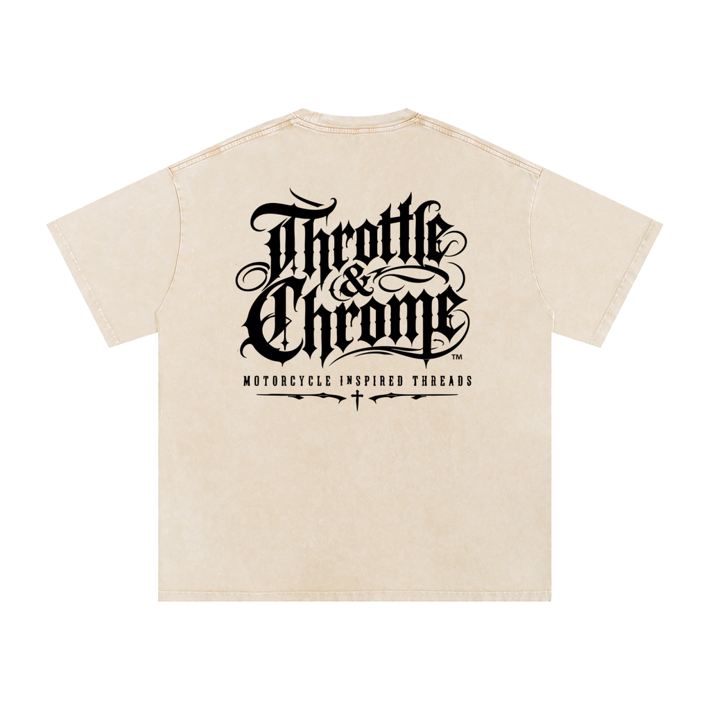Throttle & Chrome Ride your Ride Snow Washed Oversized Cotton T-Shirt