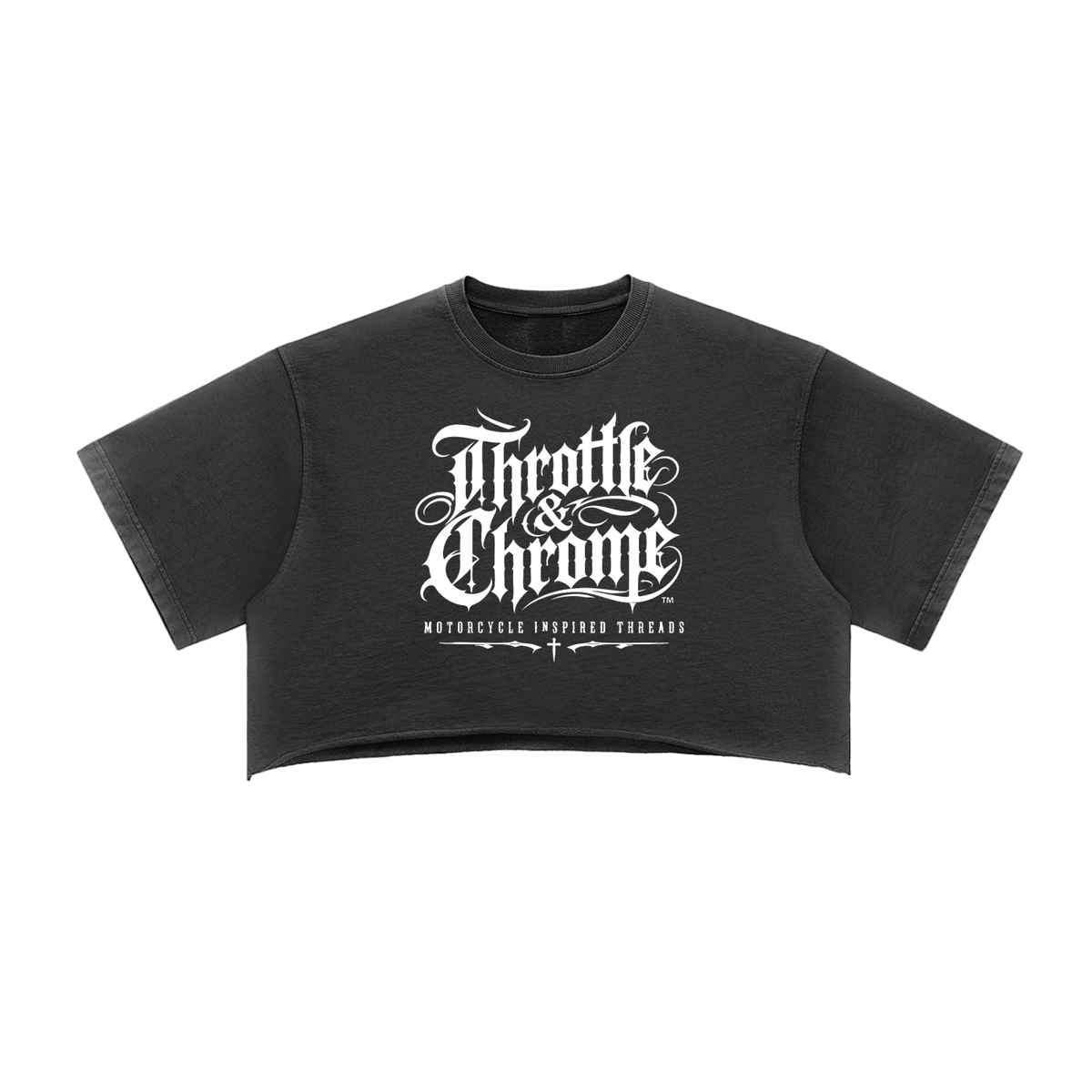 THROTTLE & CHROME LOGO WOMENS Snow Washed Raw Edge Crop Top