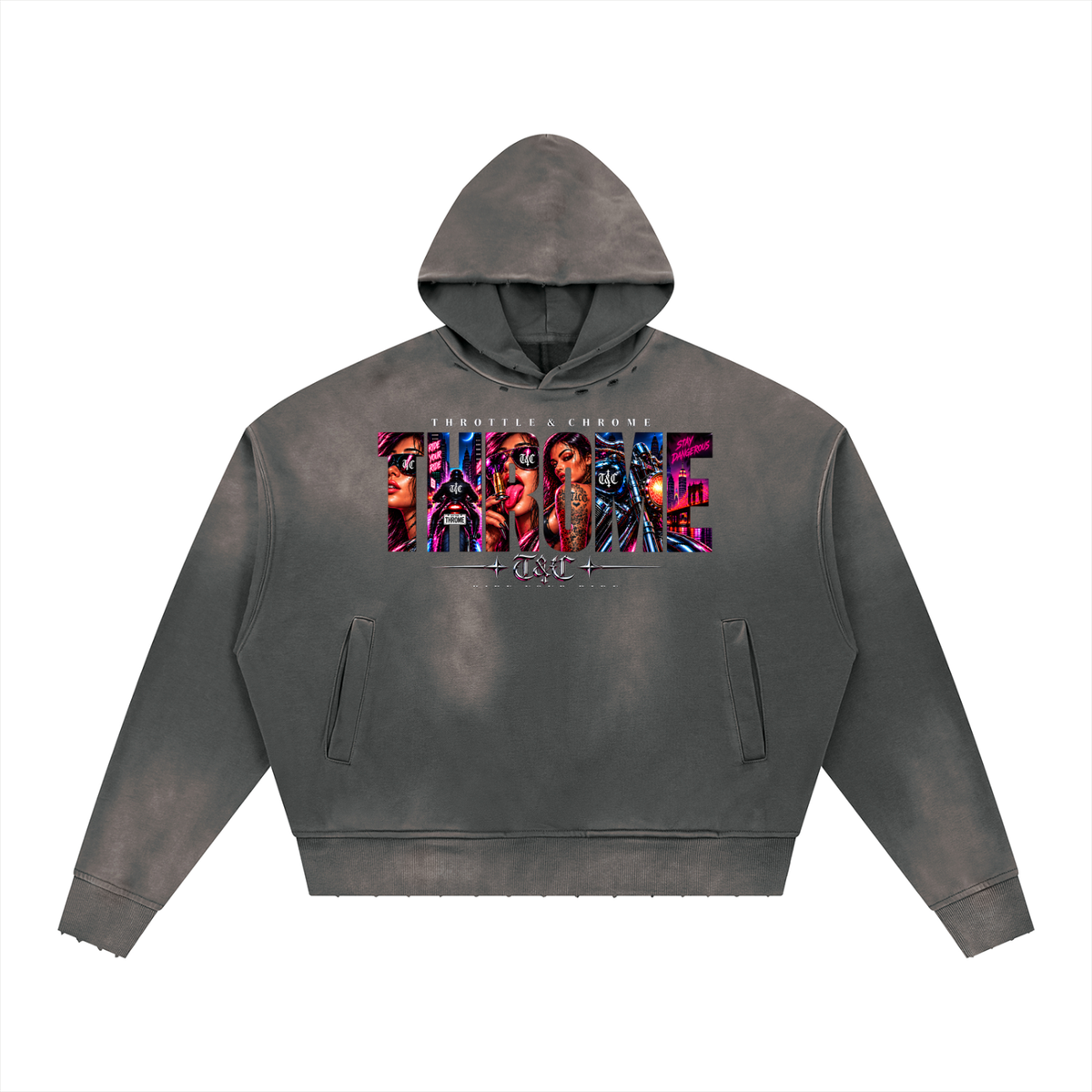 THROTTLE & CHROME THROME Sunfade Distressed Boxy Hoodie