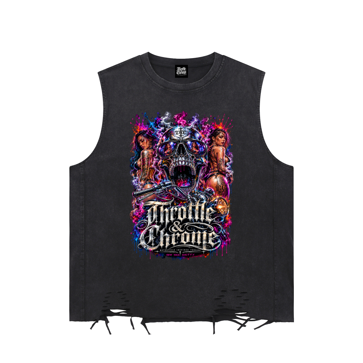 Throttle & Chrome Unisex Snow Washed Raw-Hem Tank Top