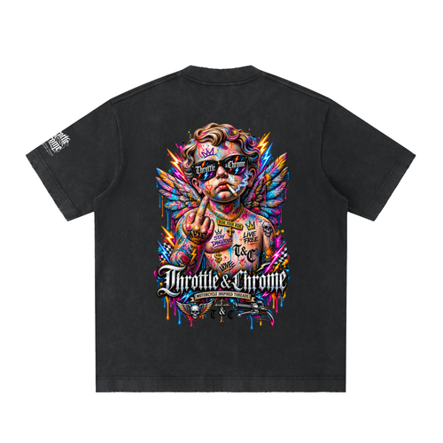 Thottle & Chrome Rebel Angel Heavyweight Vintage Washed Frayed T-Shirt